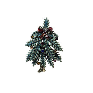 Vintage Avon 2004 Christmas Tree Brooch Green Red Multi-color Gems Collectible